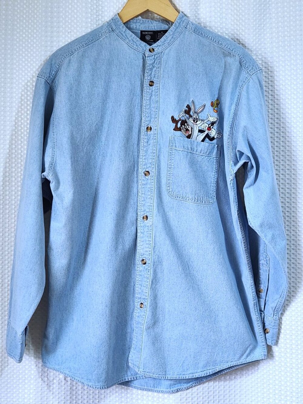 Warner Bros Band Collar Jean Shirt Womens Medium Vintage 1996 Bugs Taz Tweety